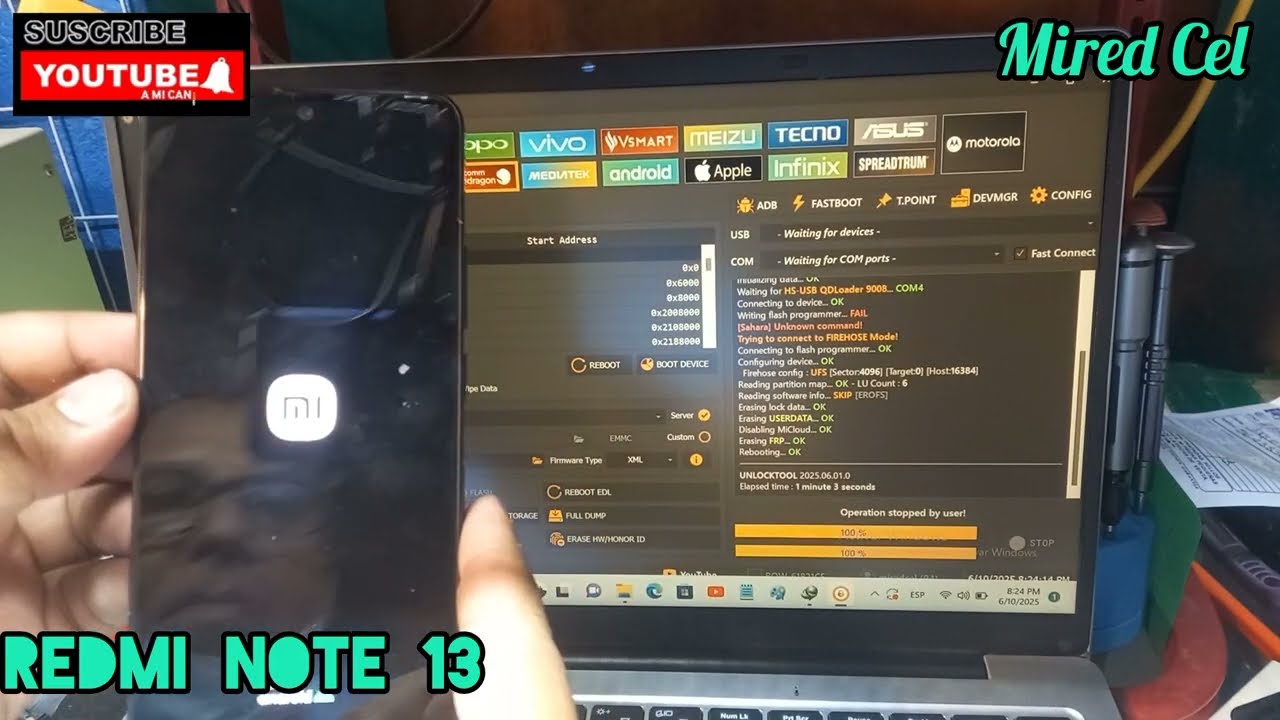FRP Redmi Note 13 4g Cómo Quitar la Cuenta MI y la Cuenta Google con Test Point usando Unlock Tool