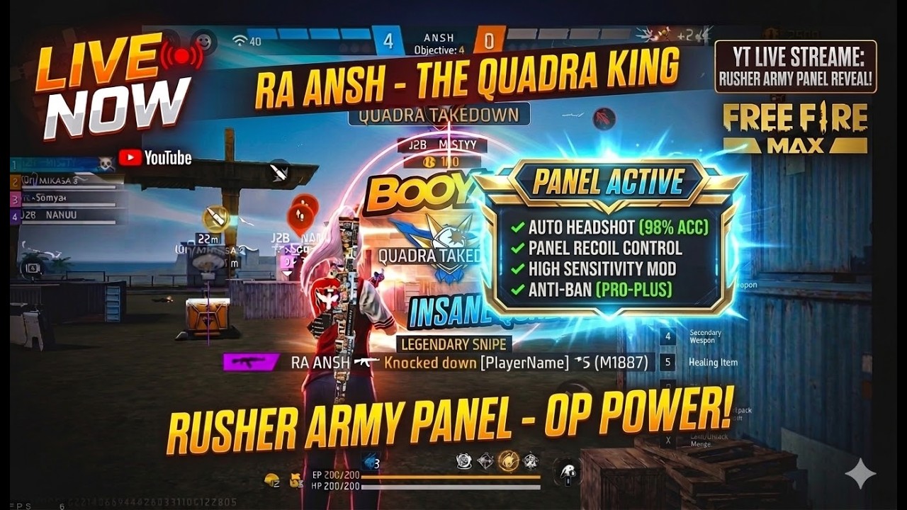 🔴RUSHER ARMY LIVE: PANEL IS HERE! 🔥 AUTO HEADSHOT + ANTI-BAN | RANK PUSH 🚀