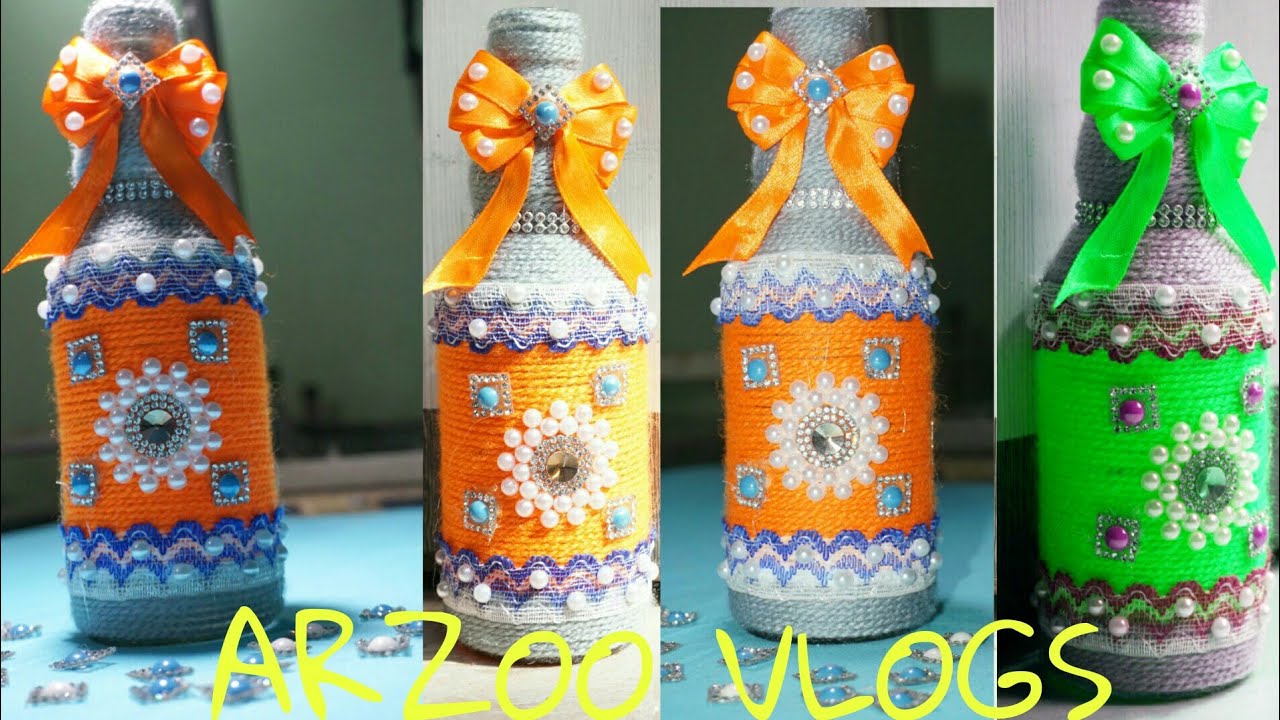 DIY bottle Crafts || New Design Yarn Wrapped glass 🍺 bottle || Flower Vase || ARZOO VLOGS