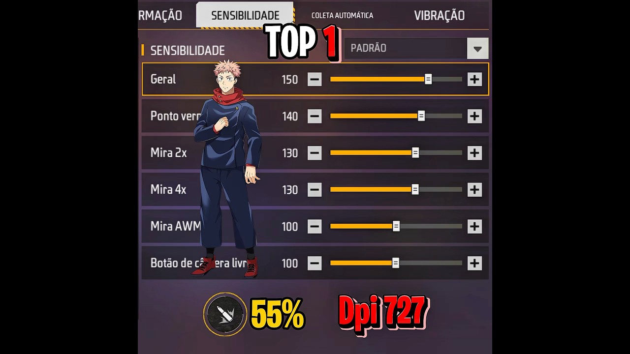 SENSI DO IMPOSS&Iacute;VEL! 😈 JUJUTSU KAISEN 😈 a MELHOR SENSIBILIDADE COM E SEM DPI PARA SUBIR CAPA