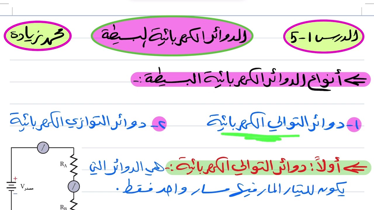 الدوائر الكهربائية البسيطة فيزياء ثالث ثانوي 1445
