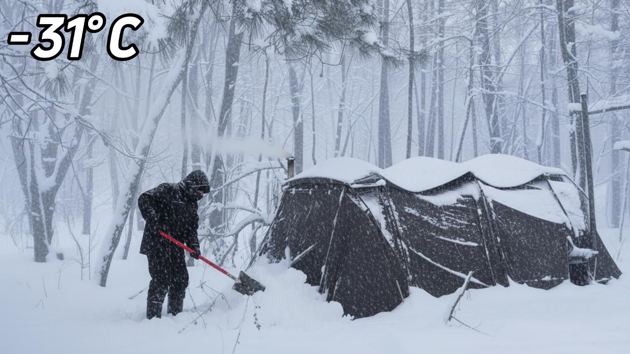 2 Day Solo Hot Tent Camping in a -31°C Blizzard with Danger Lurking Everywhere | Winter Camping