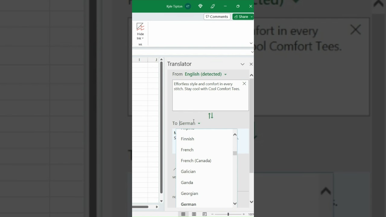 Translate any Language in Microsoft Excel