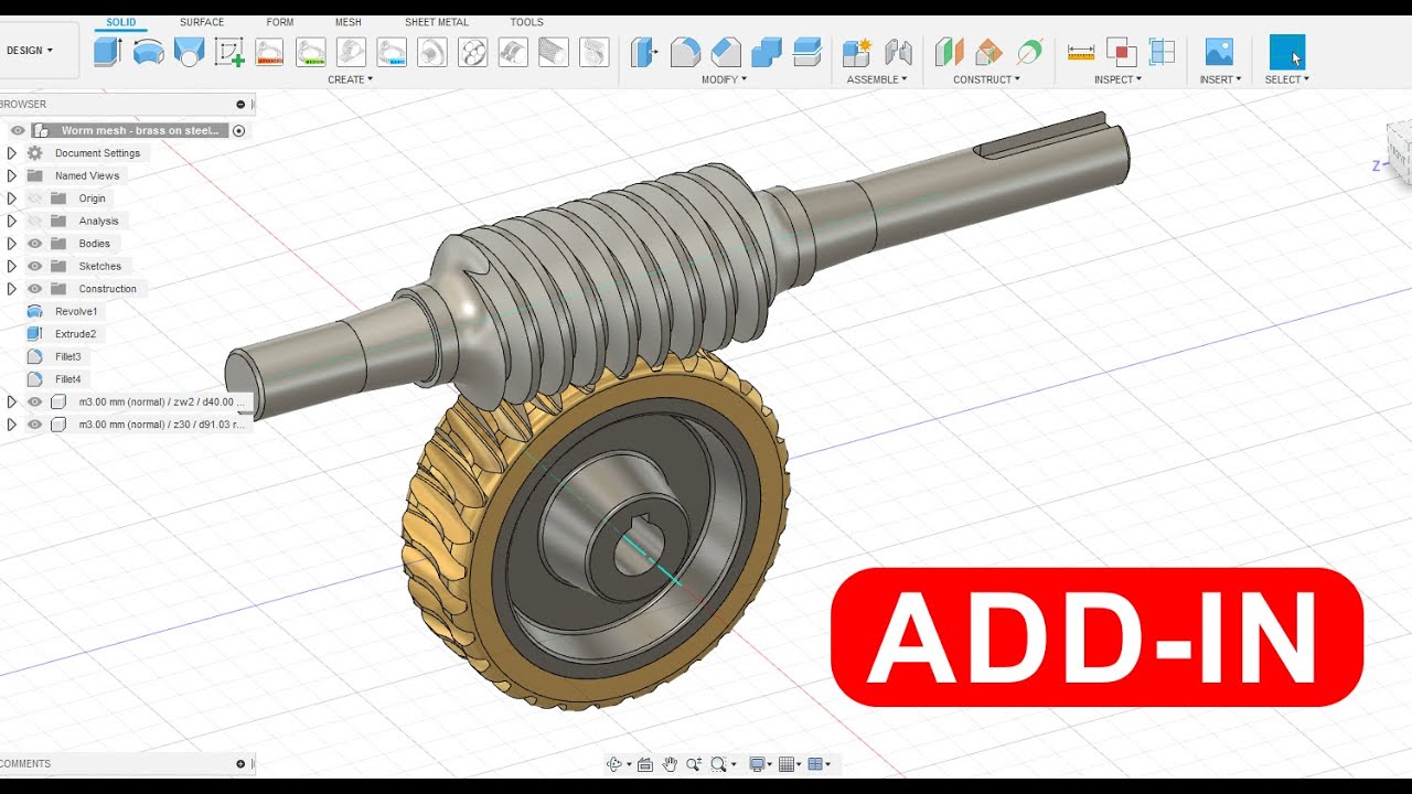 Worm gears in Fusion 360 - plugin (update available - see description)