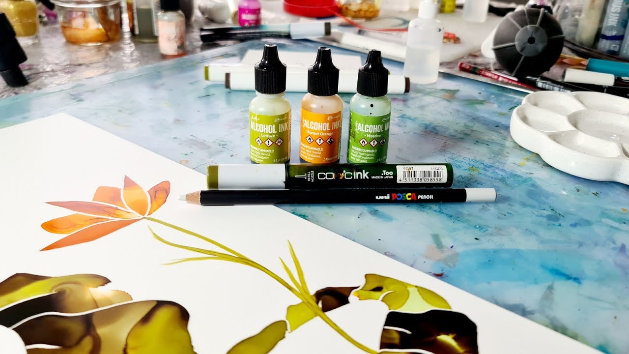 🌼 Alcohol Ink Painting / Markers and Posca Pencil [257]