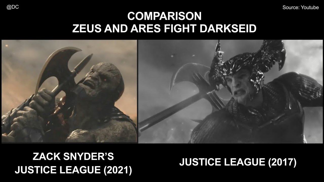 Justice League 2021 vs 2017 Comparison  Zeus and Ares Fight Darkseid (Zack Snyder vs Joss Whedon)