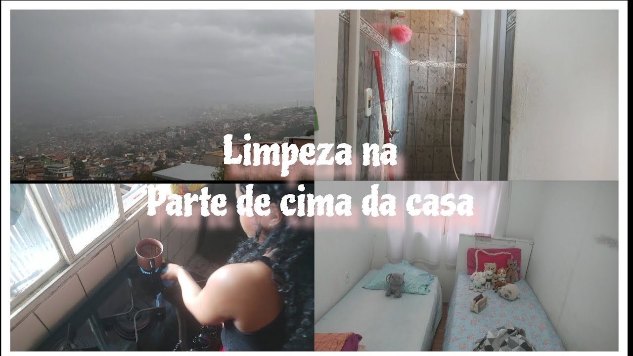 Almoço/lavei o banheiro de cima/ a parte de cima precisava de uma atenção 