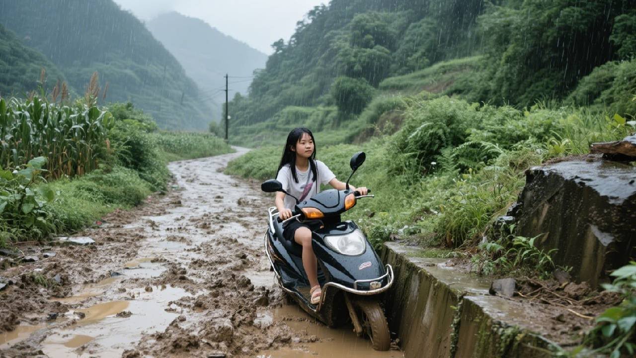 The girl fell into a drainage ditch on her way home from school; it was very dangerous.