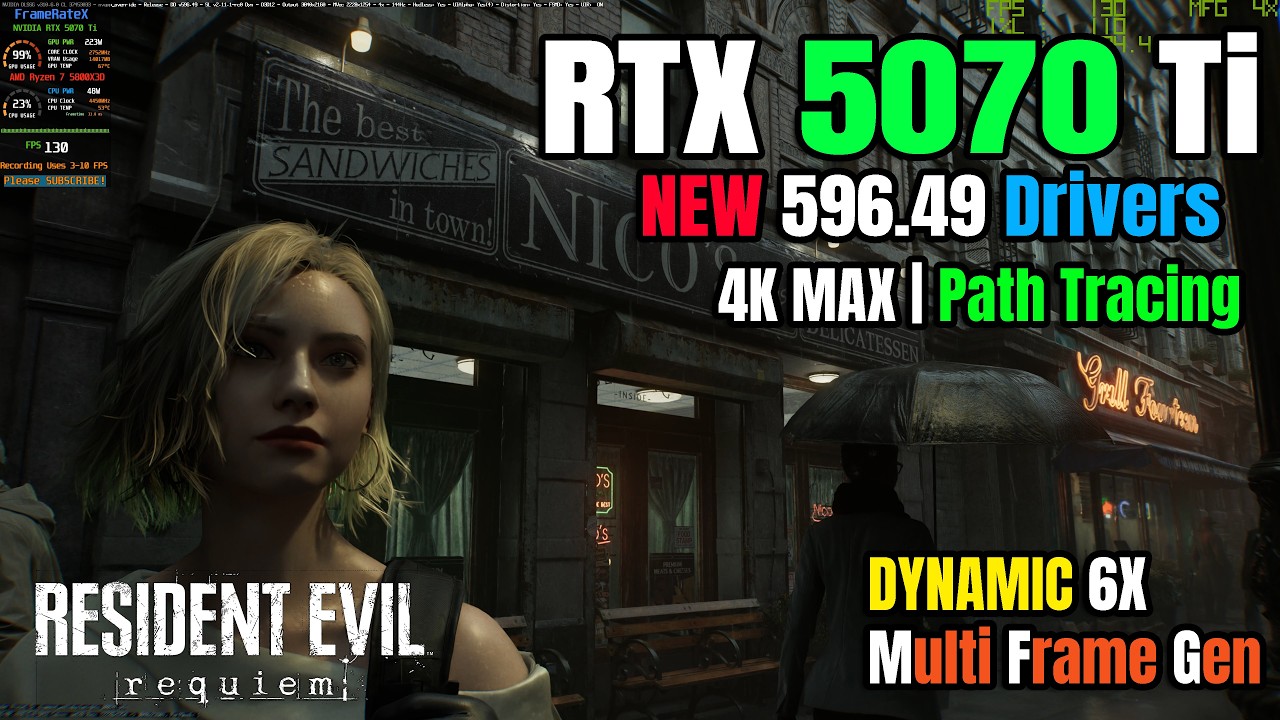 NVIDIA 596.49 Drivers - Resident Evil Requiem - RTX 5070 Ti - 4K Path Tracing - Dynamic MFG 6X