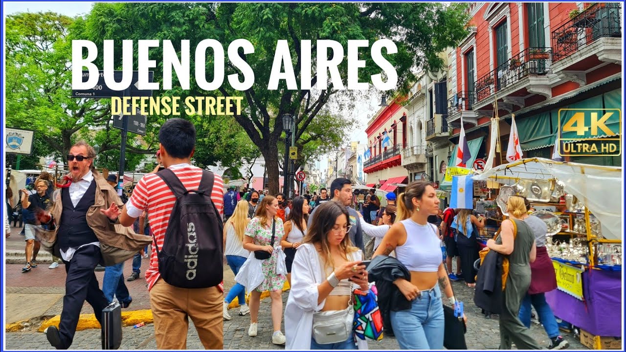 【4K】WALK Calle Defensa - Buenos Aires ARGENTINA - Feria de San Telmo, 4K Walking tour