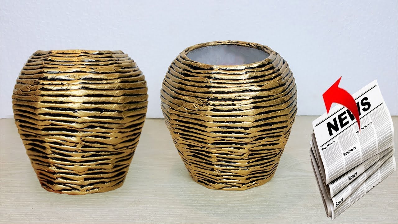 Newspaper Flower vase making // Room decor Flower vase