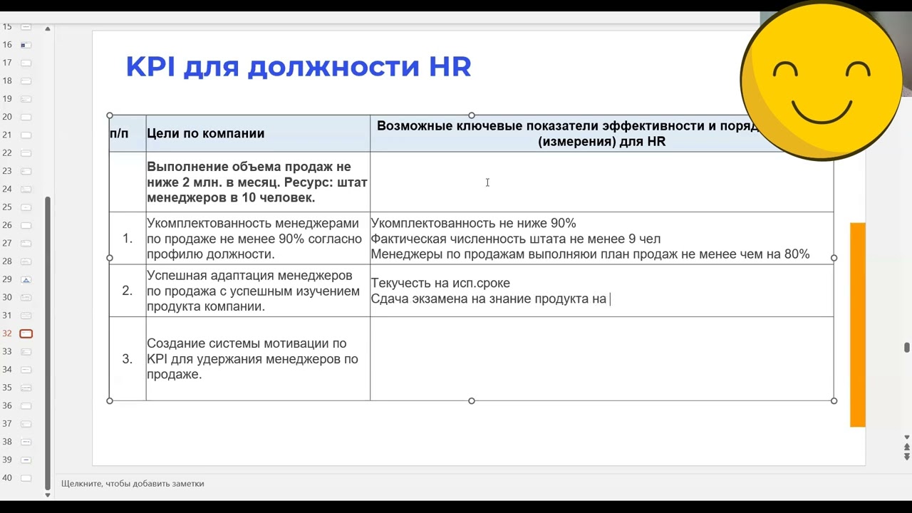 Фрагмент живого занятия. Формулирование KPI