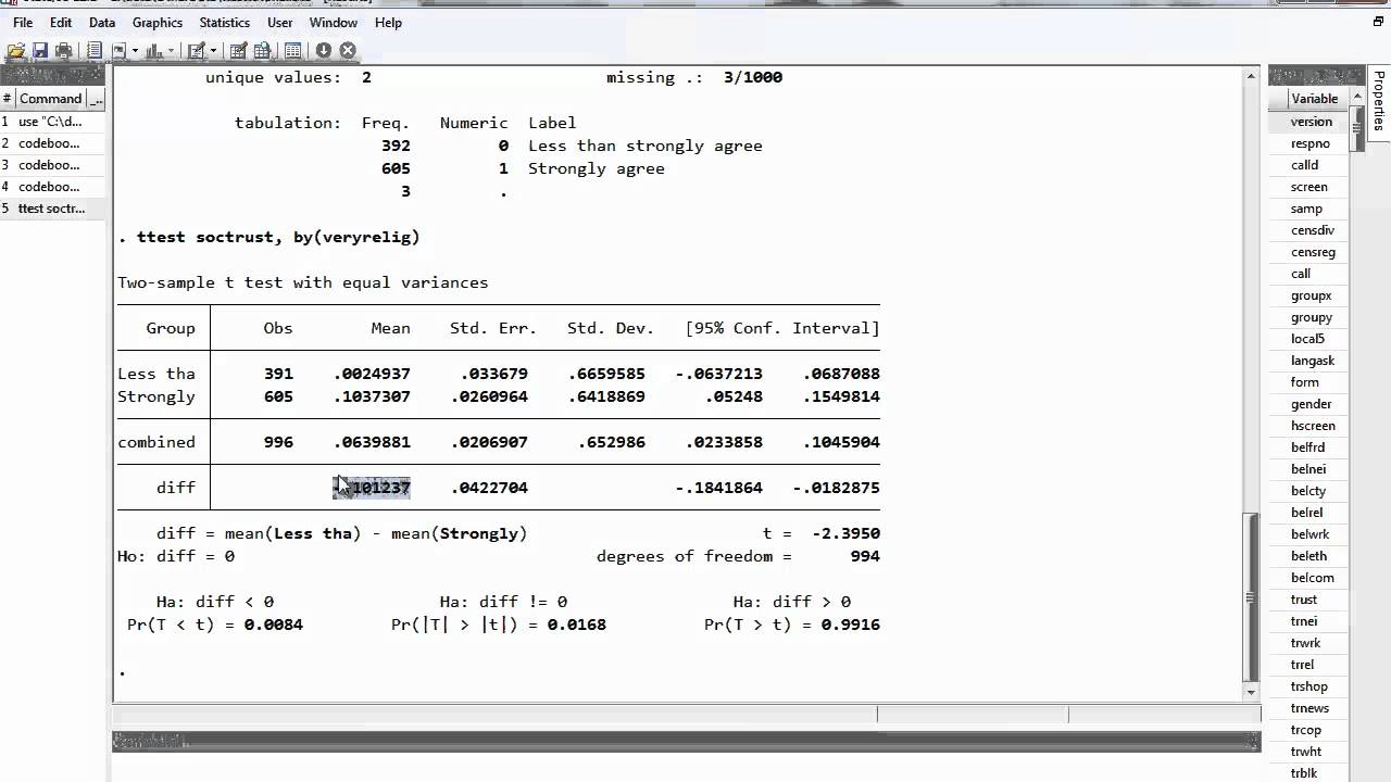 Stata Tutorial: T-test and Wilcoxan (Mann-Whitney) Rank Sum Test