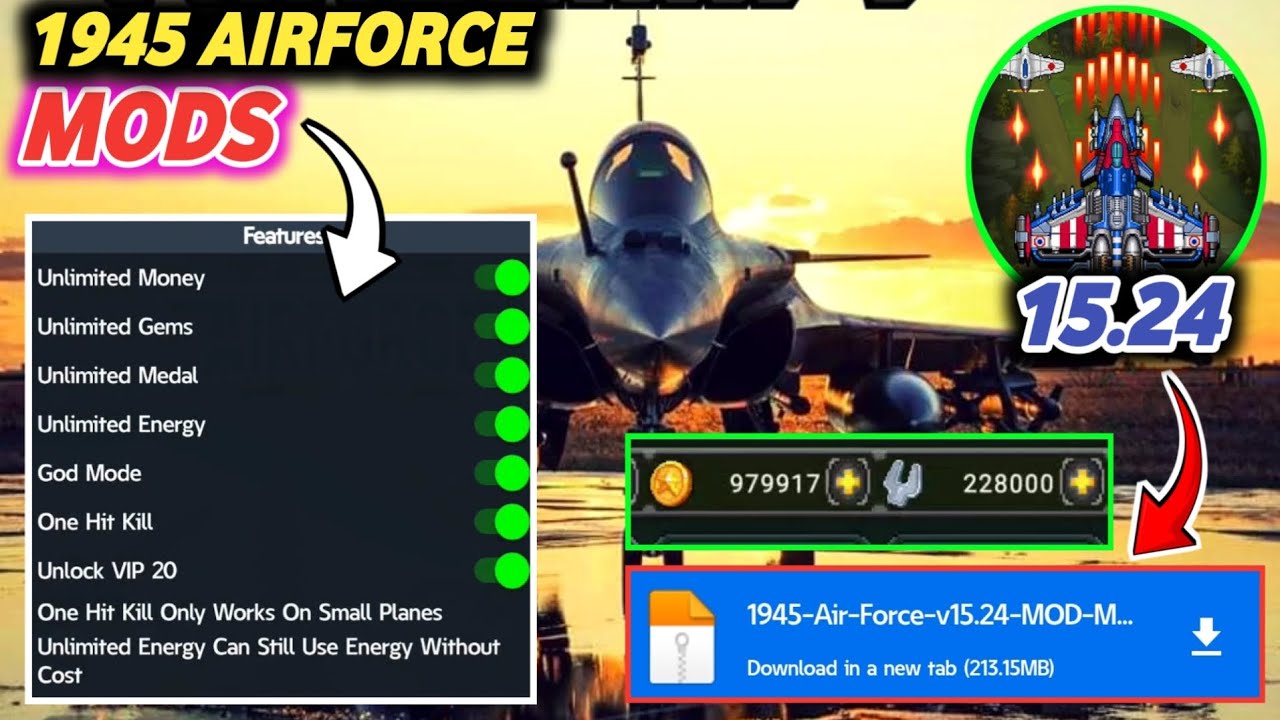 1945 Airforce Mod Apk | Mega Mod Menu | Update v15.24 | No Password