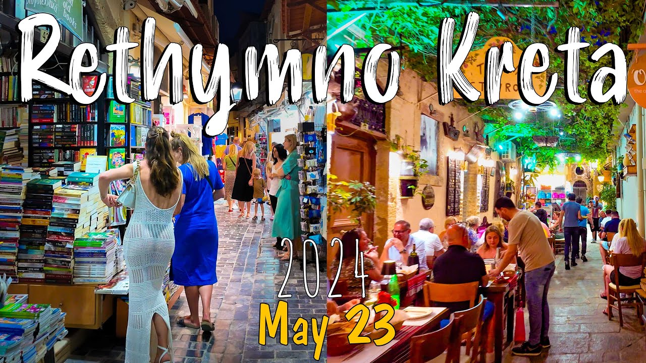 Rethymno Kreta, walking tour 4k, amazing evening night vibes, Greece 2024