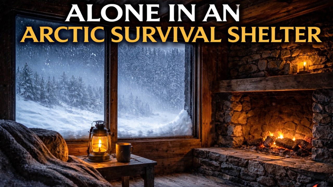 Alone in an Arctic Survival Shelter During a Whiteout Blizzard ❄️ Fireplace & Howling Wind for Sleep