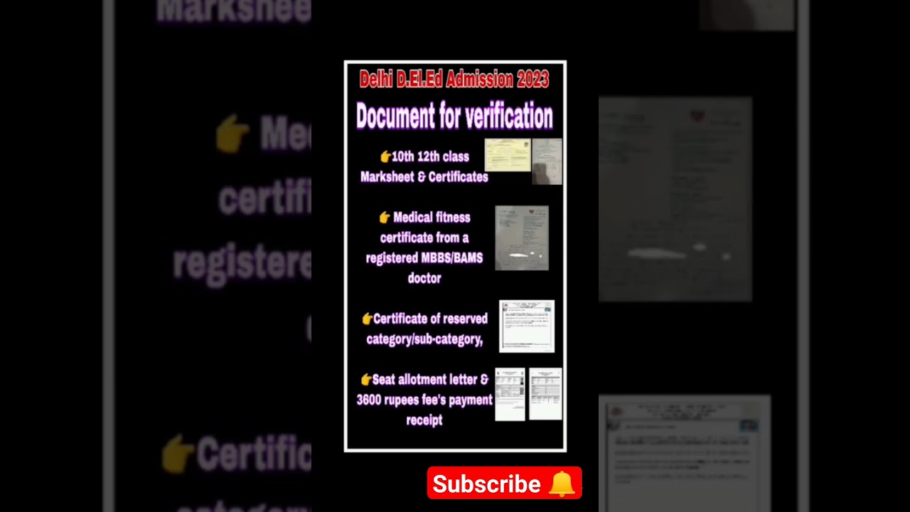 Document for D.El.Ed Document verification || Delhi DIET Admissions 2023 || @nischalsingh0001