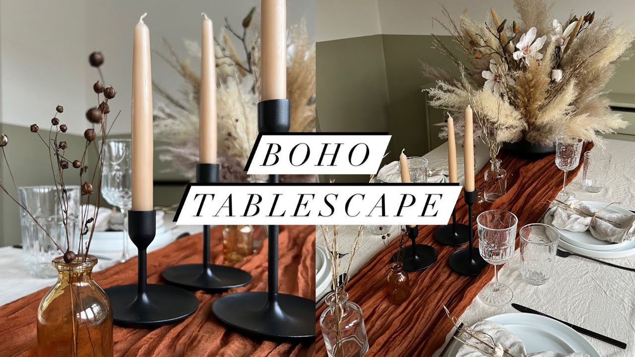 BOHO TABLE SETTING | RUSTIC TABLESCAPE | HOW TO SET UP YOUR DINNER TABLE | DINNER PARTY | PAMPAS DIY