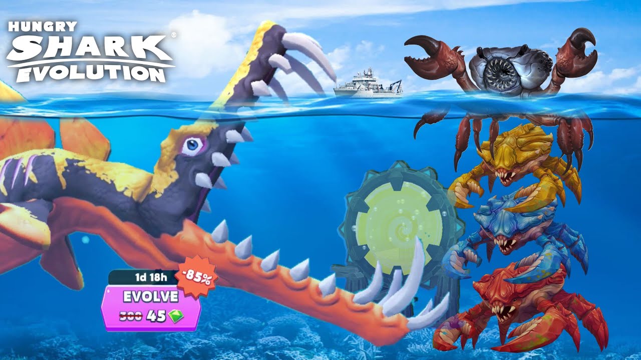 GIANT SUPER LEO SHARK VS GIANT CRAB BOSS (MONSTER BATTLE) HUNGRY SHARK EVOLUTION GAMEPLAY