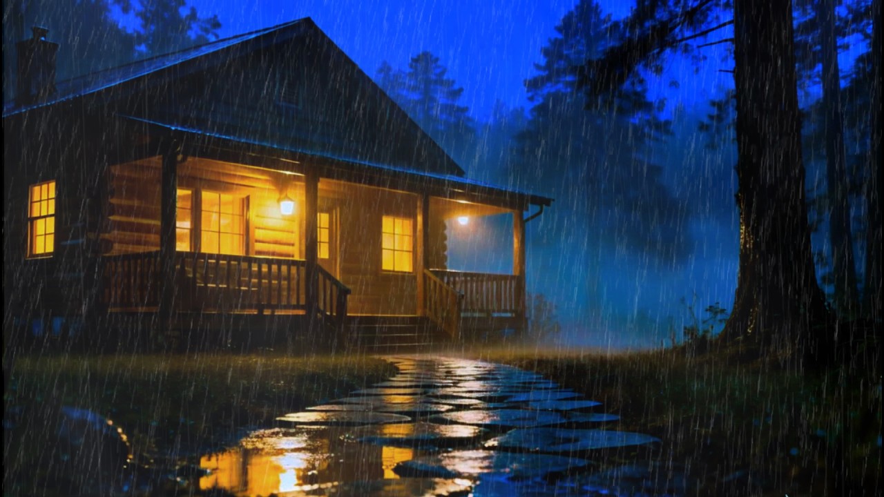 The Perfect Rainy Night Cabin 🌧  1 Hour Forest Sleep Sounds No Ads