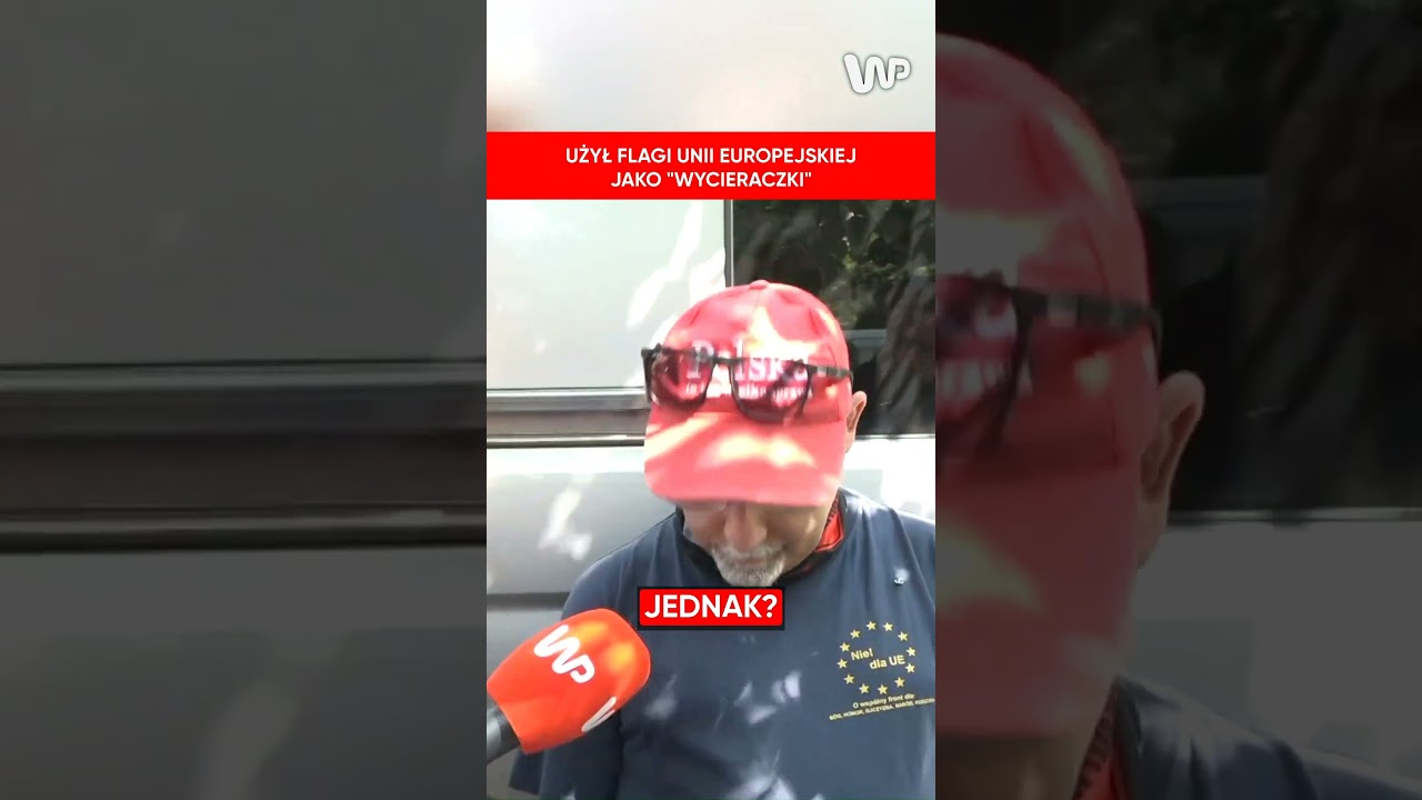 Skandal na proteście Solidarności. Użył flagi UE jako wycieraczki