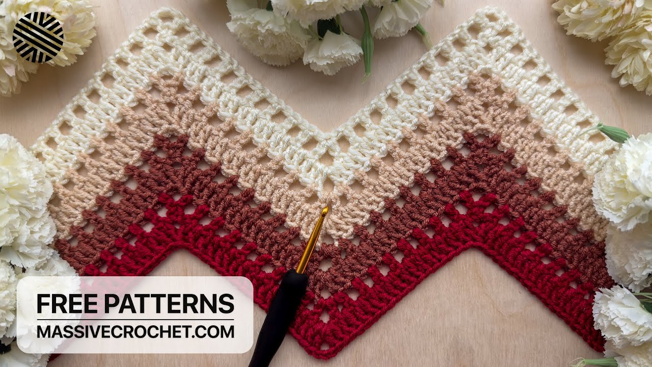 VERY EASY Crochet Chevron Pattern for Beginners (2 ROW REP)!⚡️Crochet Stitch for Blanket & Bag