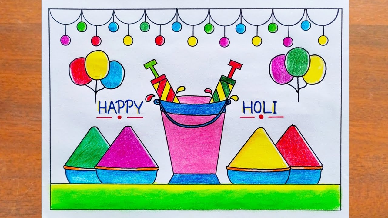 Holi Drawing / Happy Holi Poster Drawing Easy / Holi Festival Drawing Easy / Holi Special Drawing 