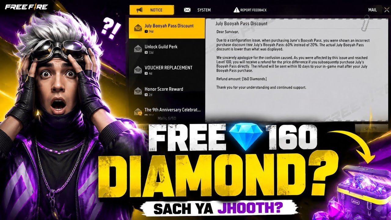 Free Fire 160 Diamond Refund Mail Notice Full Details 😱 Free Fire Max New Update