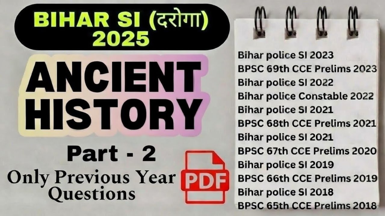 Bihar SI Pre 2025 | History PYQ Part-2 | अब तक पूछे गए सभी प्रश्न | PDF | Bihar Police SI
