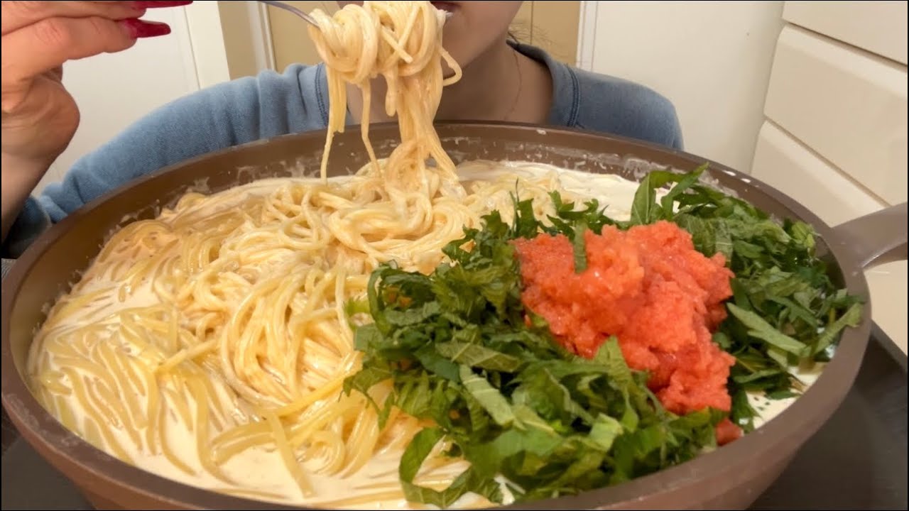 【ASMR，咀嚼音】Pasta with Spicy Cod Roe Cream！明太子クリームパスタ！
