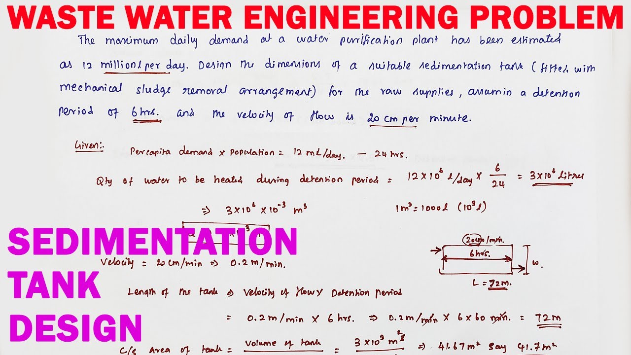 Sedimentation tank Solved design dimension of tank | design of sedimentation tank | waste water engg