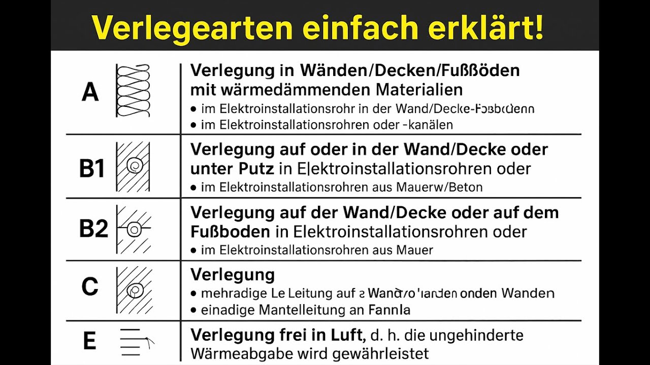 Verlegearten einfach erklärt!, Leitungsverlegung nach Norm | A, B, C, E erklärt