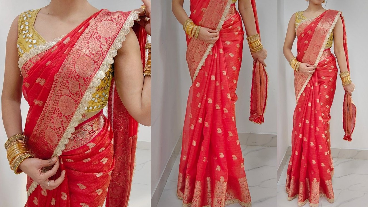 New & easy saree draping steps for organza and tissue silk saree| Organza saree draping tutorial