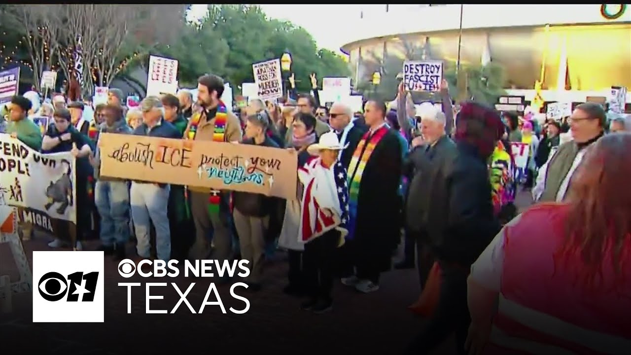 Hundreds rally in downtown Fort Worth calling for ICE to leave communities