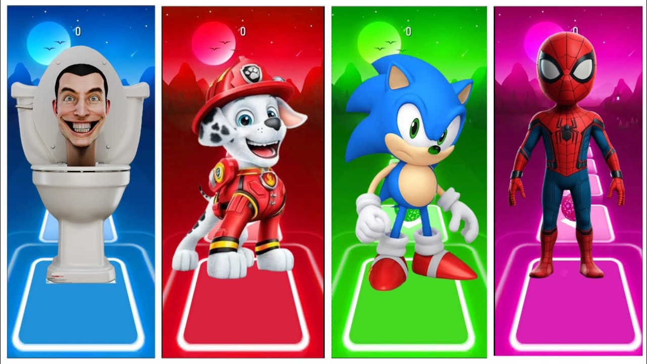 Skibidi Toilet🆚Pow Patrol🆚Sonic🆚Spider Man/Tiles Hop Edm 