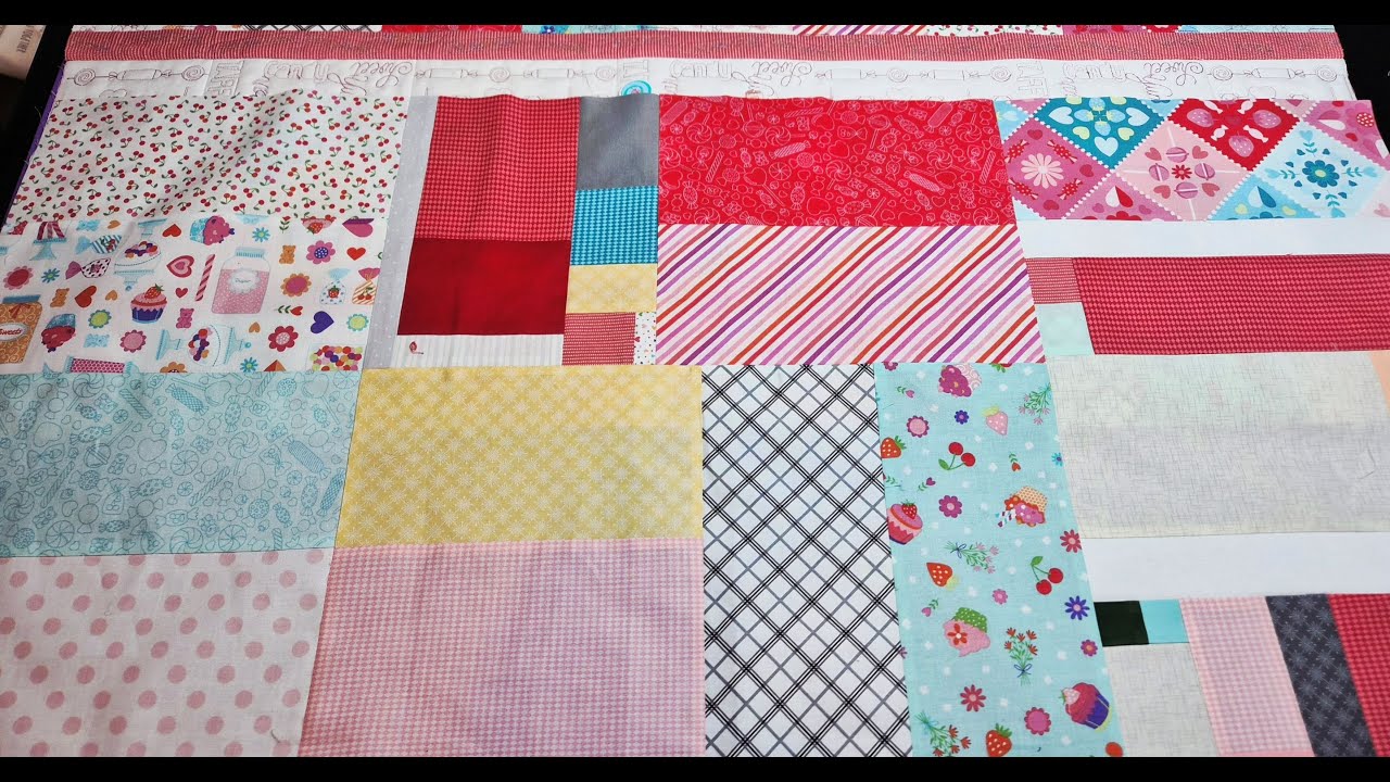 Kimberbell Sweetheart Street Bench pillow-How I sew together a scrappy back from my leftover fabric.