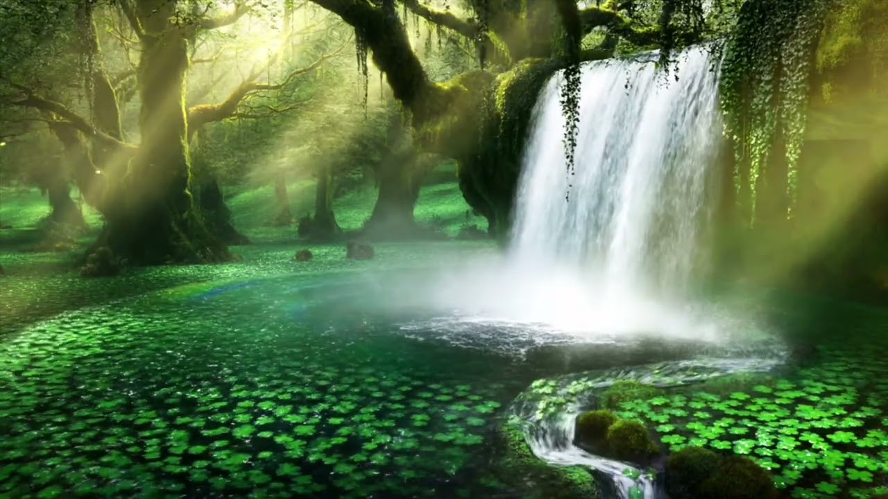 Clover Waterfall 🍀💧 | Magical Forest. Natural Nature Sound. White Noise for Relaxation