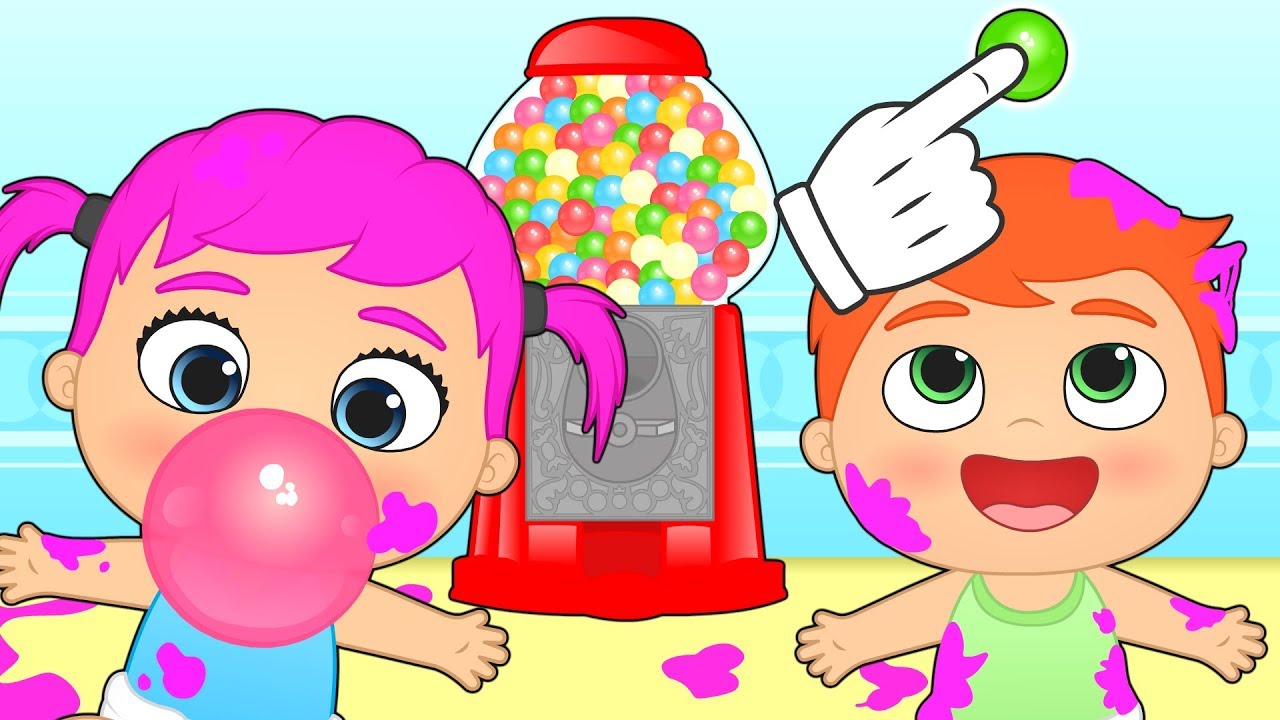 BABY ALEX AND LILY make a bubble gum balloon competition 🍬 Gameplay for kids