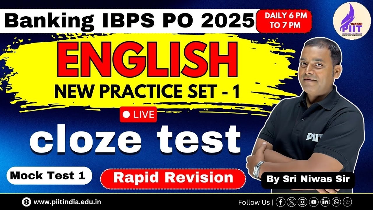 CLOZE TEST WITH TRICKS  FOR ALL BANKING EXAM 2025 | BY SRI NIWAS SIR #clozetests #clozetest #piit