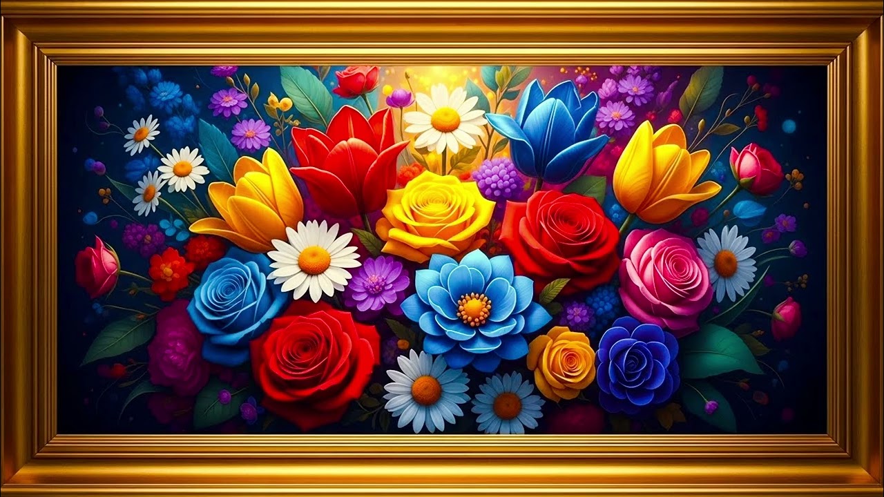 4k TV Wallpaper of a beautiful flower with a photo frame for TV
