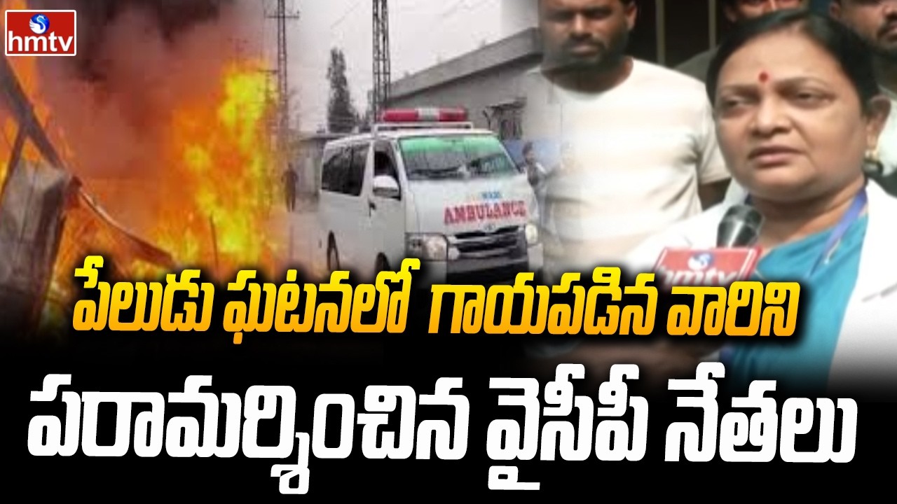 పేలుడు ఘటనలో  గాయపడిన వారిని పరామర్శించిన వైసీపీ నేతలు | YCP Laders | hmtv