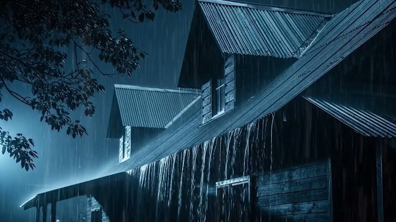 Goodbye Insomnia | Intense Rain & Thunder on Tin Roof in Dark Forest