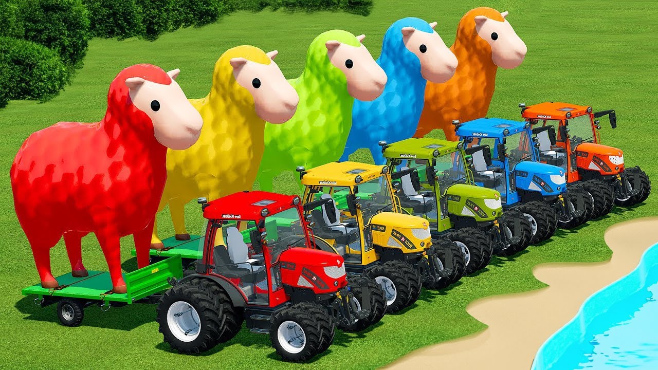 LOAD AND TRANSPORT GIANT SHEEPS and LAVENDER BALES WITH LAMBORGHINI TRACTORS - Farming Simulator 22
