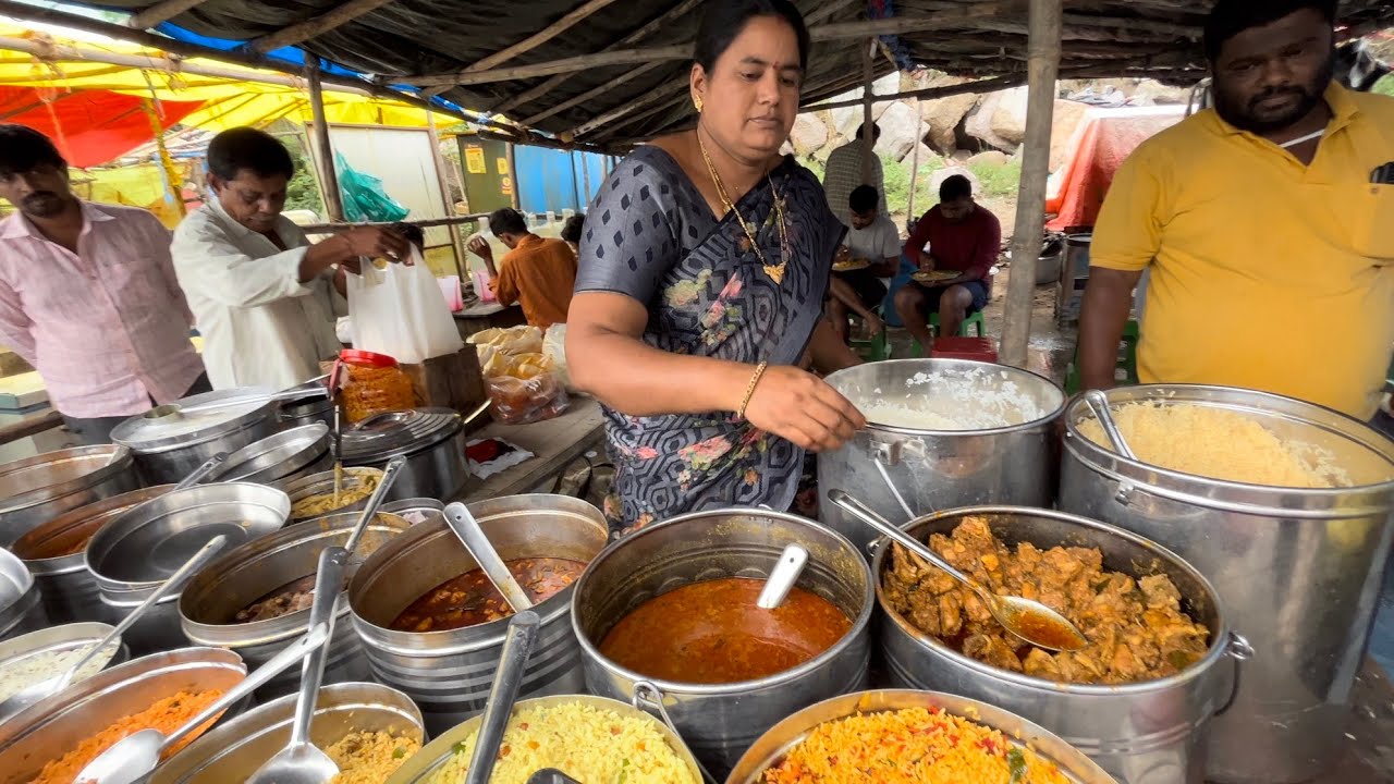 Hardworking Lady Selling Unlimited Meals Veg & Non Veg Hyderabad | Indian Street Food