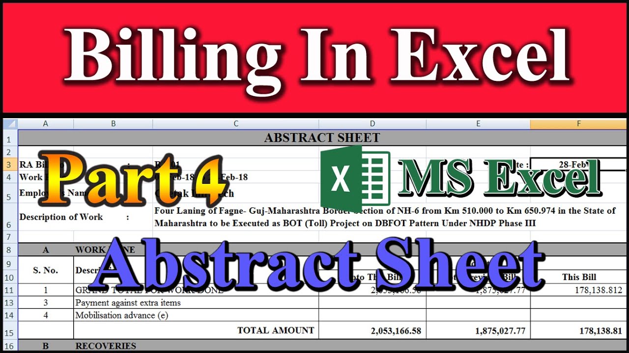 Billing Part 4 | Abstract Sheet of Billing in Excel (Easy Technique) for Billing Engineer