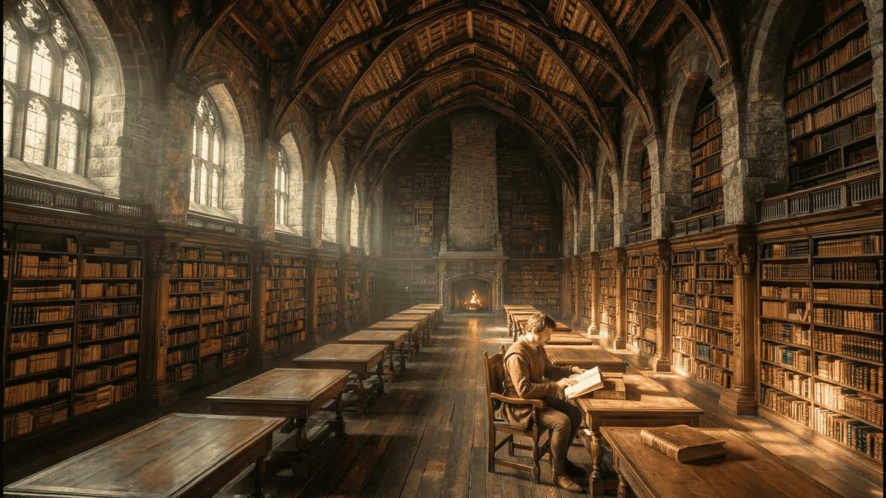 Dark Academia Library Ambience | 8 Hours Firelight for Study & Concentration