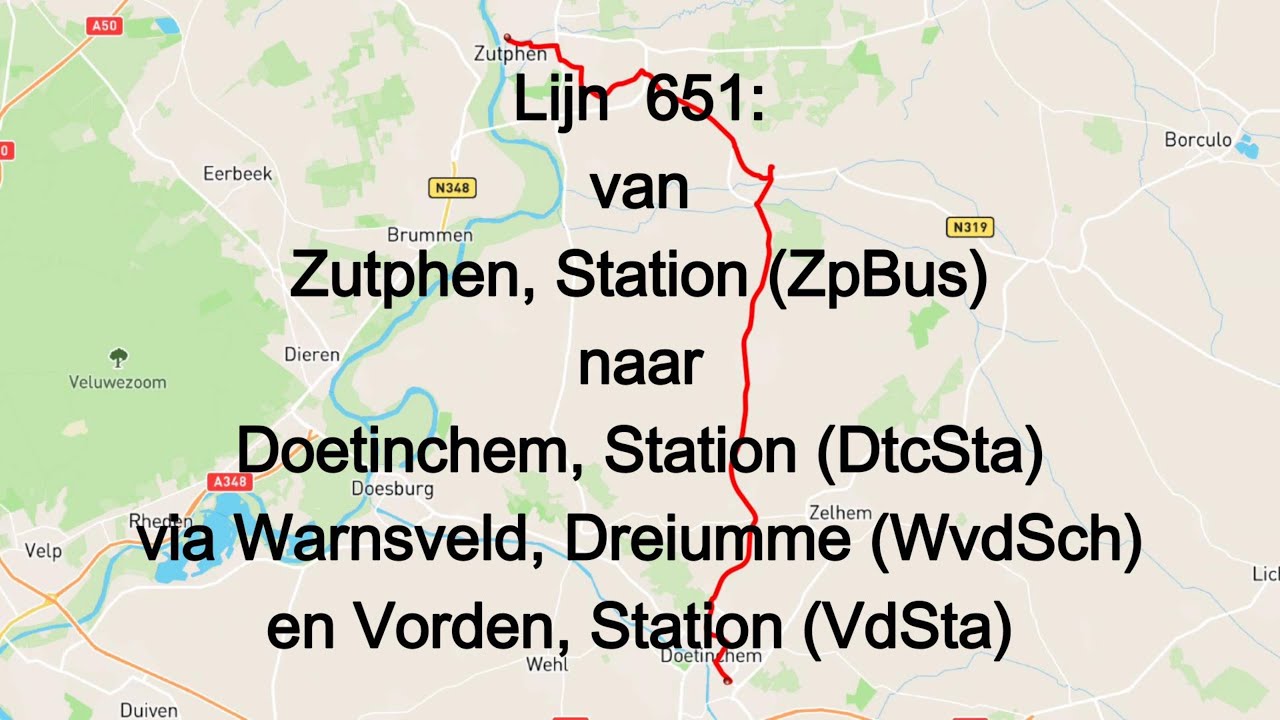 Lijn 651 van Zutphen, Station ZpBus naar Doetinchem, Station DtcSta via Warnsveld, Dreiumme WvdSch,