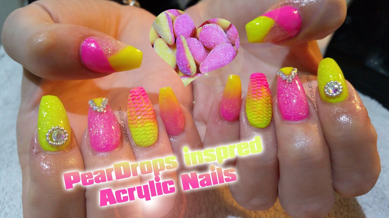 Peardrop inspired Acrylic Nails| Nail art | Neon nail designs