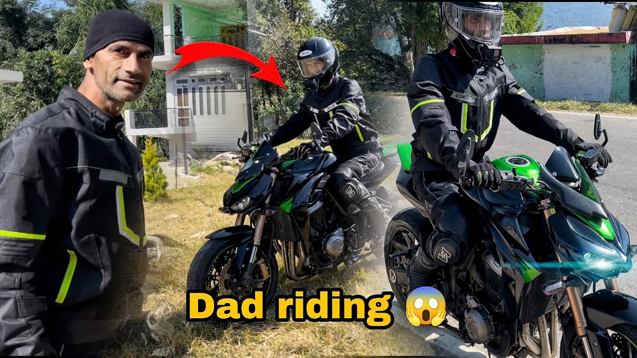 My dad riding my super bike first time.  Dad's crazy reaction 😱😮#rider #dad #himachal
