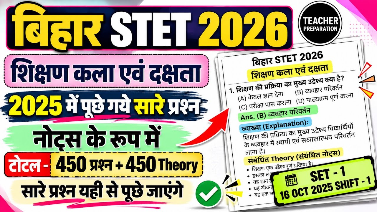Stet 2025 का पेपर | Bihar stet 2026 | Bihar stet Art of Teaching Previous Questions | stet Bihar2026